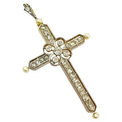 Antique Diamond and Pearl Cross Pendant