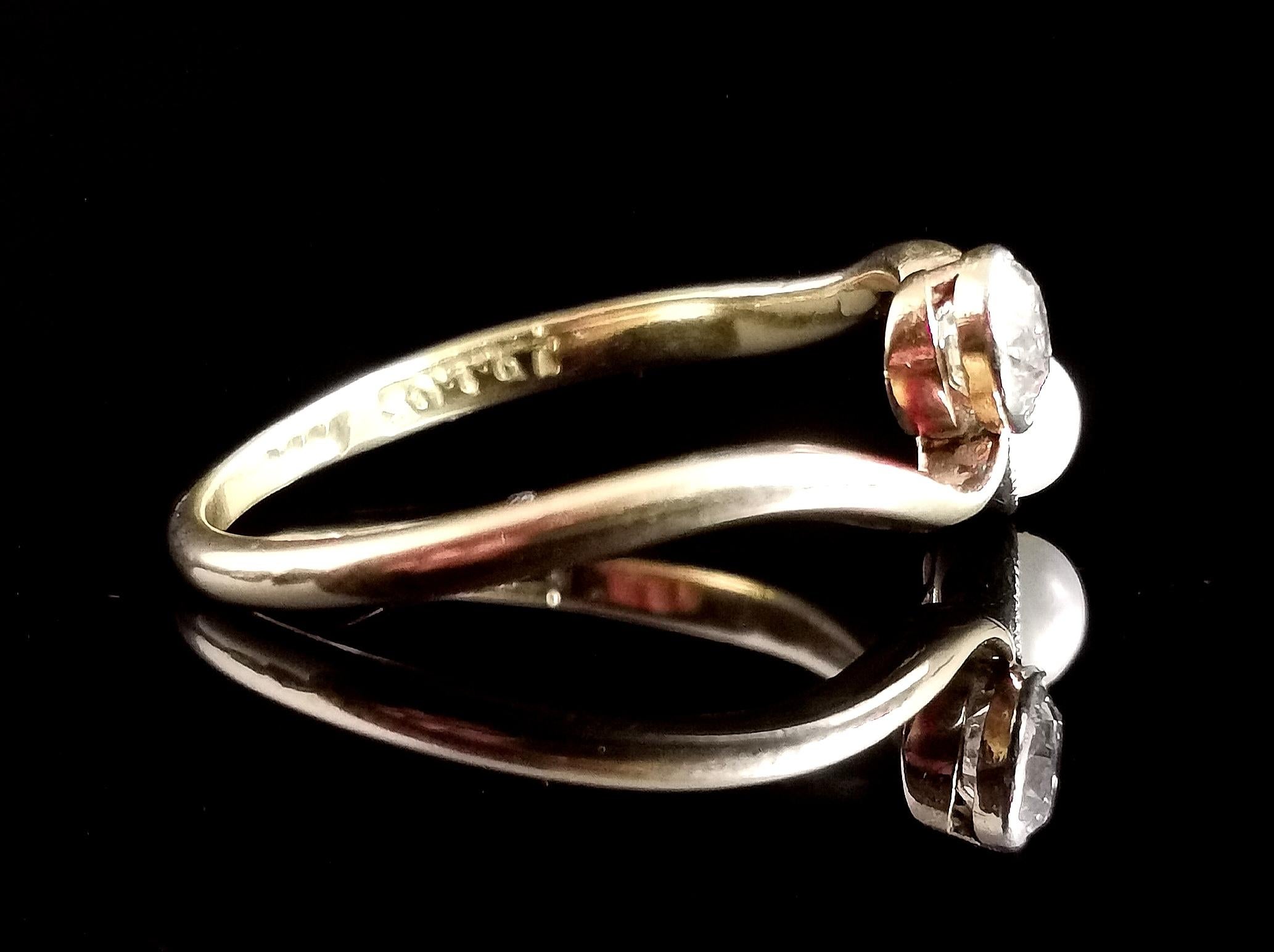 Antiker Diamant- und Perlen-Crossover-Ring, 18k Gold, Toi Et Moi 4