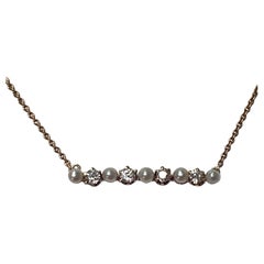 Vintage Diamond and Pearl Necklace in 14K Gold