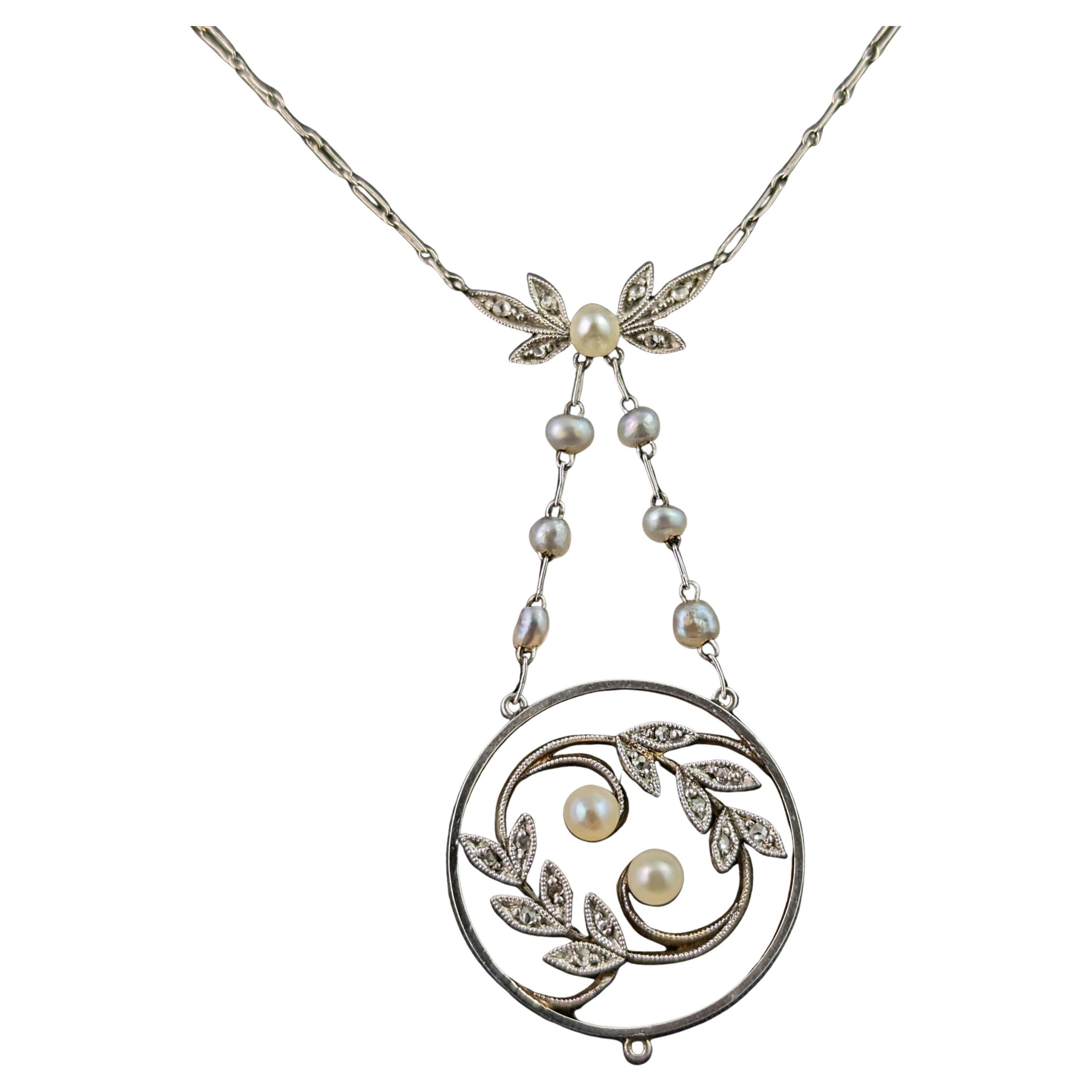 Antique Diamond and Pearl pendant necklace, Edwardian