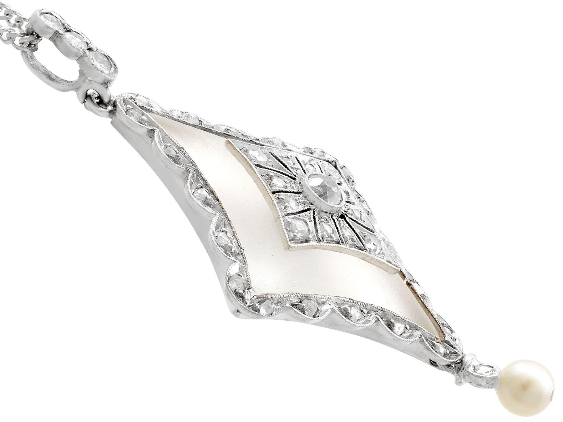 Old European Cut Antique Diamond and Pearl Rock Crystal and White Gold Pendant, circa 1910