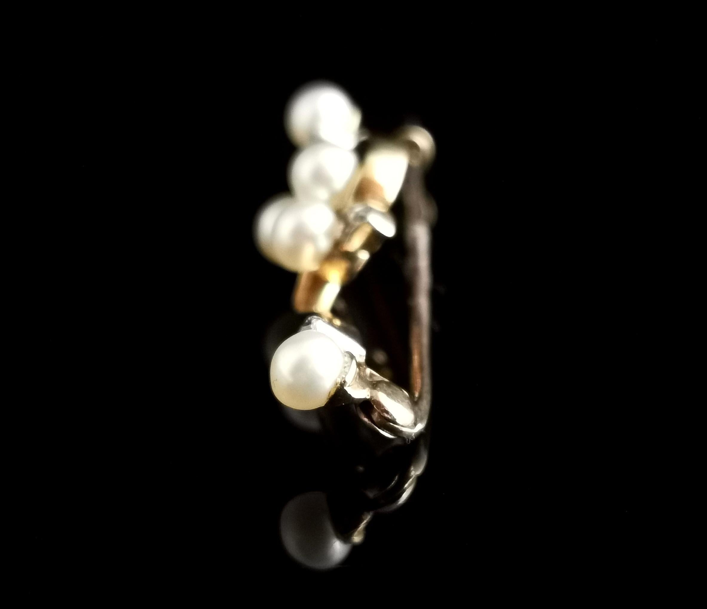 Antique Diamond and Pearl Shamrock Brooch, 9k Gold and Silver 2