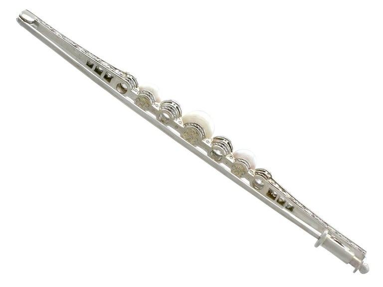 Women's Antique Diamond and Pearl White Gold Bar Brooch For Sale