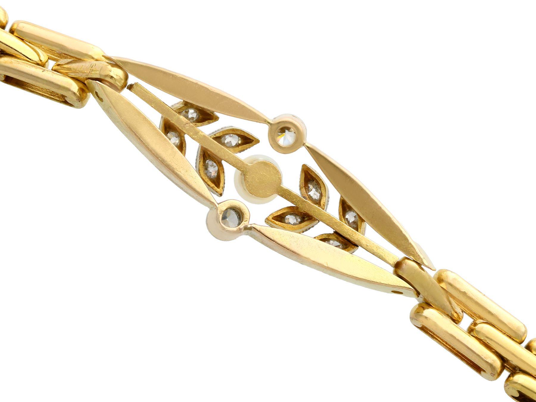 Round Cut Antique Diamond and Pearl Yellow Gold Bracelet