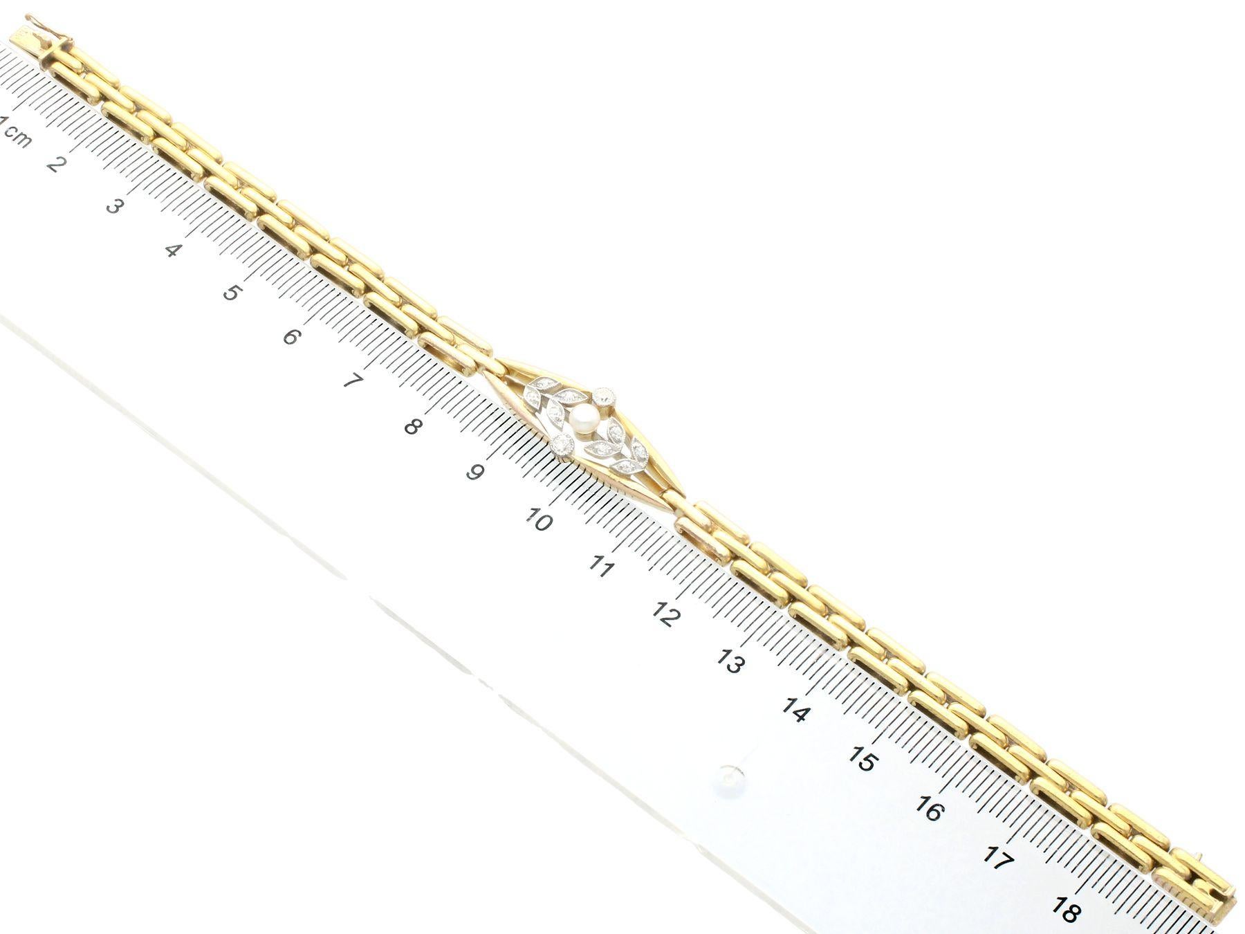 Women's or Men's Antique Diamond and Pearl Yellow Gold Bracelet