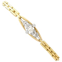 Antique Diamond and Pearl Yellow Gold Bracelet
