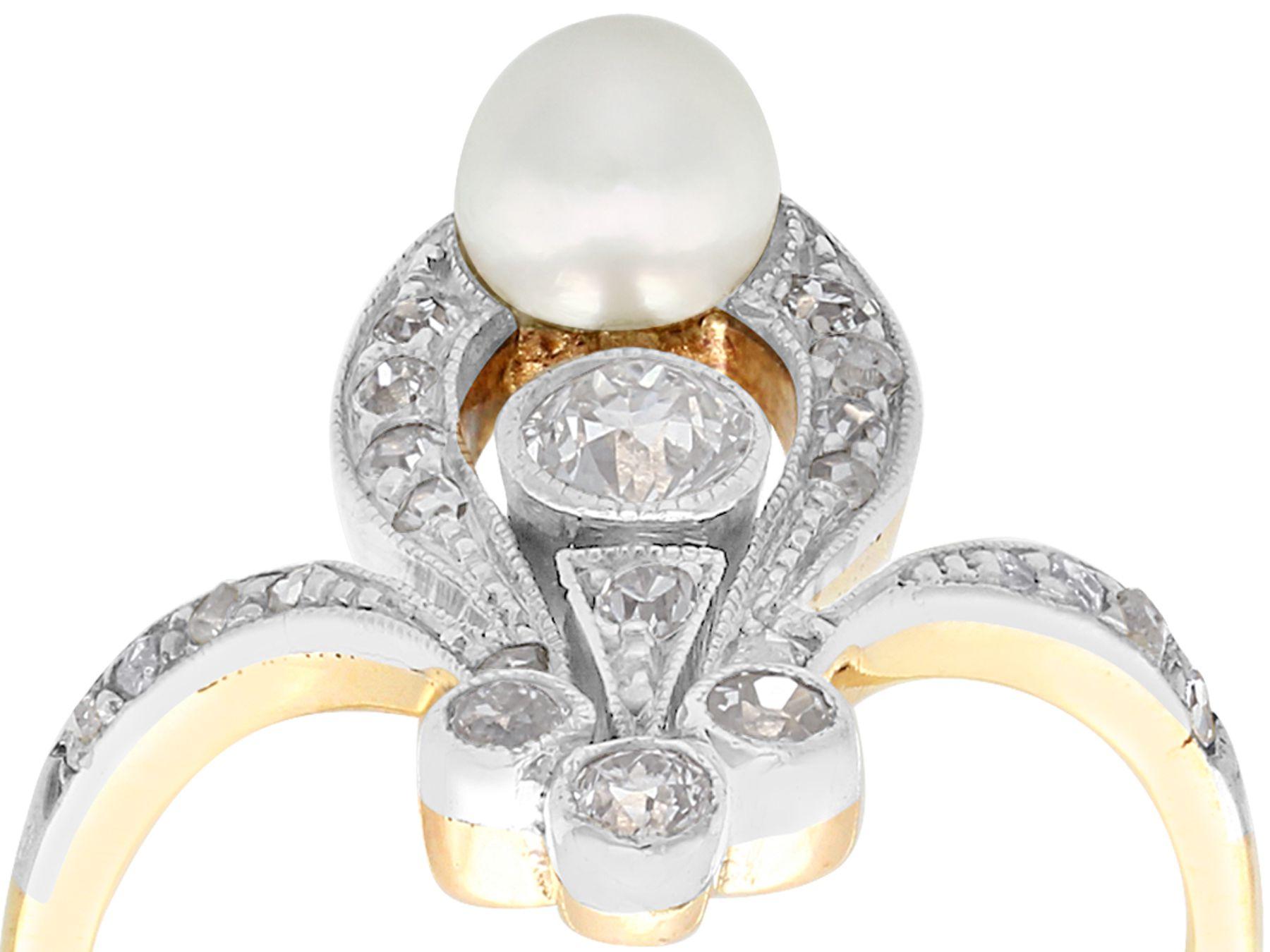 Antiker Diamant- und Perlen-Gelbgold-Kleiderring, Jugendstil (Art nouveau) im Angebot