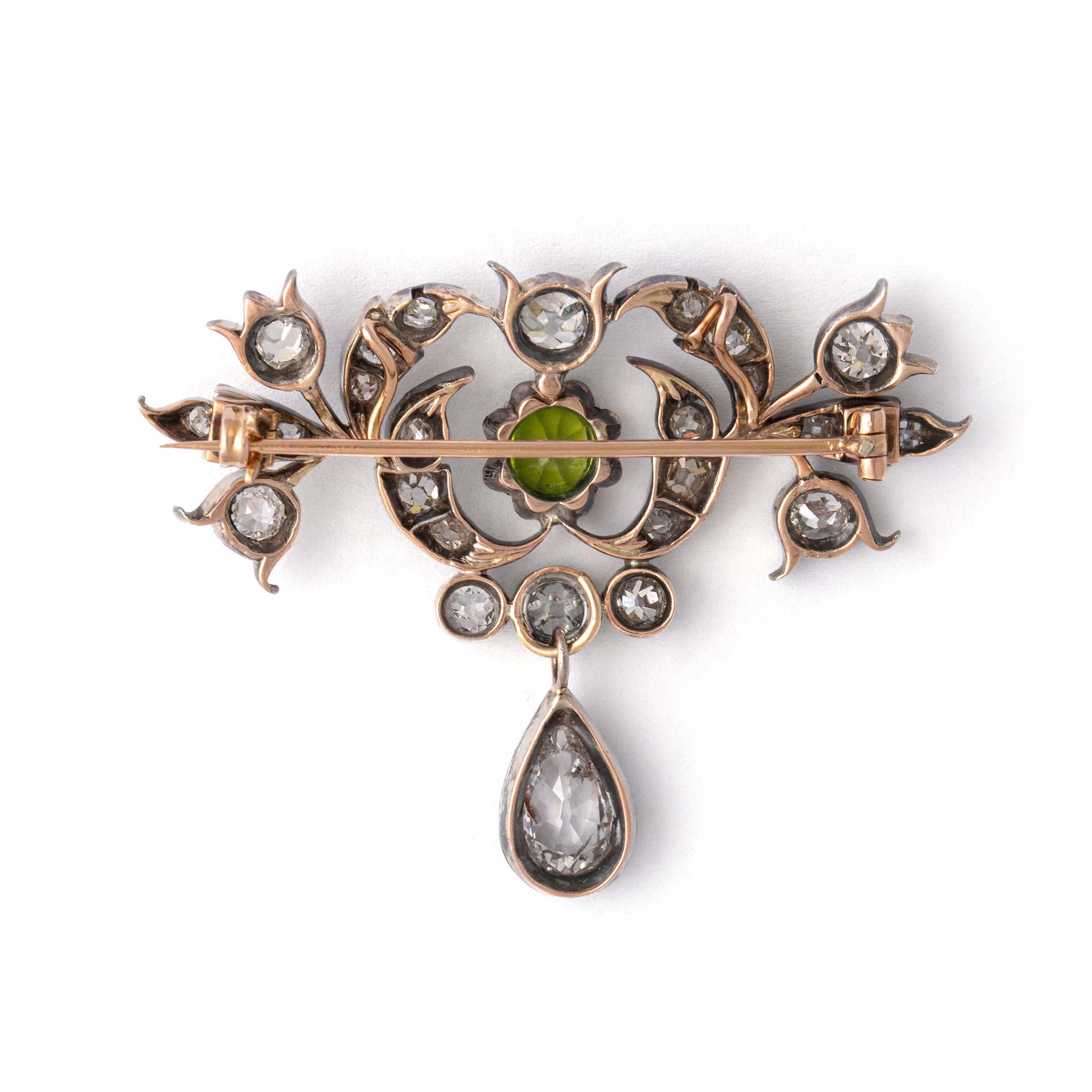 Antique Diamond and Peridot Brooch Pendant Late 19th Century For Sale 7