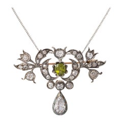Antique Diamond and Peridot Brooch Pendant Late 19th Century