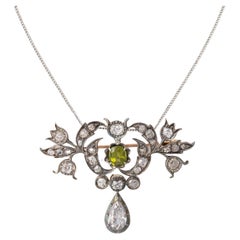 Antique Diamond and Peridot Brooch Pendant Late 19th Century