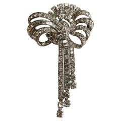 Antique Diamond and Platinum Bow Brooch