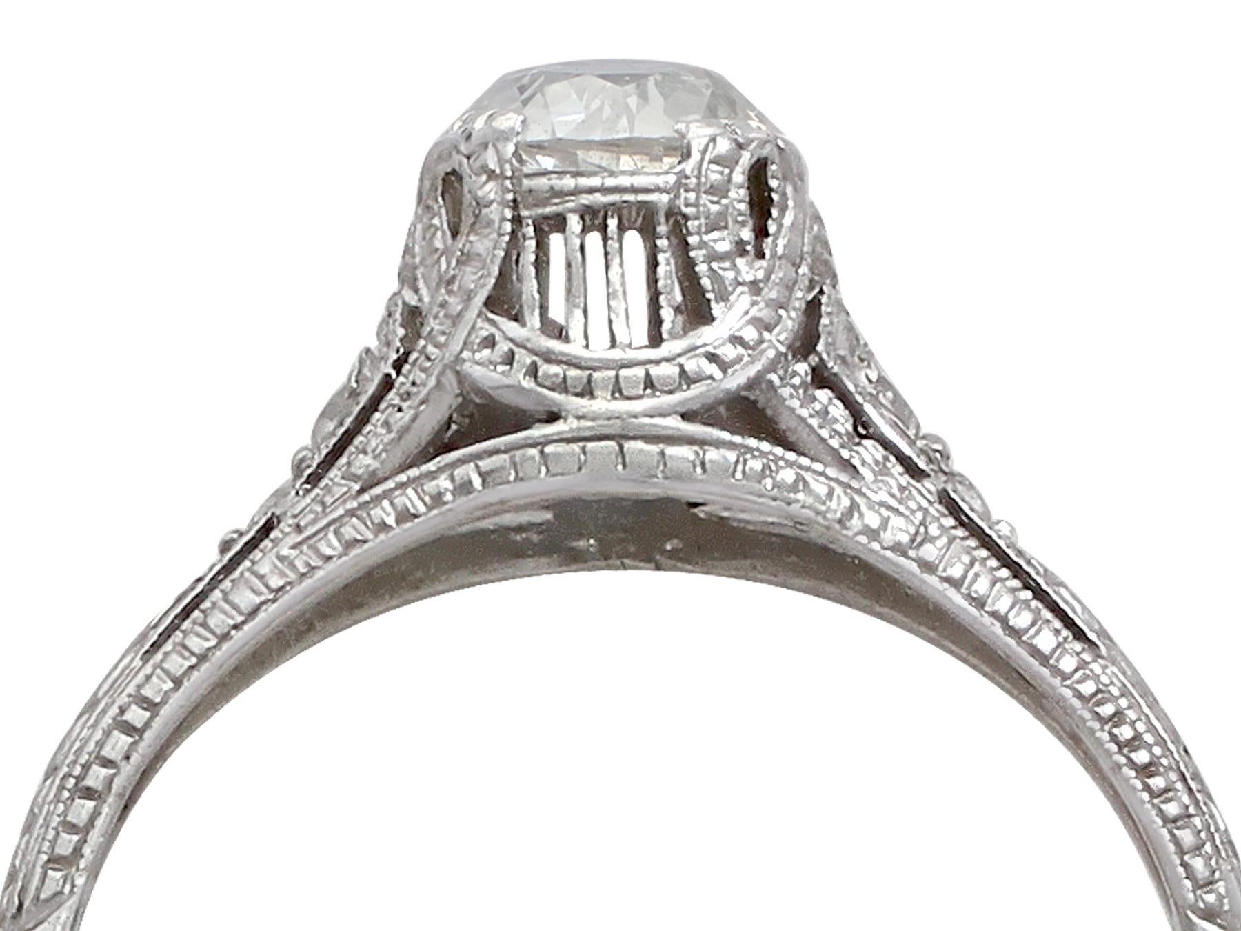 An impressive antique 0.94 carat diamond and platinum solitaire style engagement ring; part of our diverse antique jewelry and estate jewelry collections.

This stunning, fine and impressive antique engagement ring has been crafted in platinum.

The