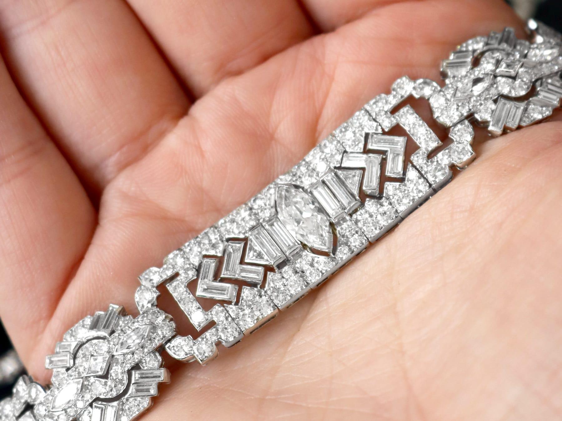 Marquise Cut Antique Diamond and Platinum Statement Bracelet For Sale