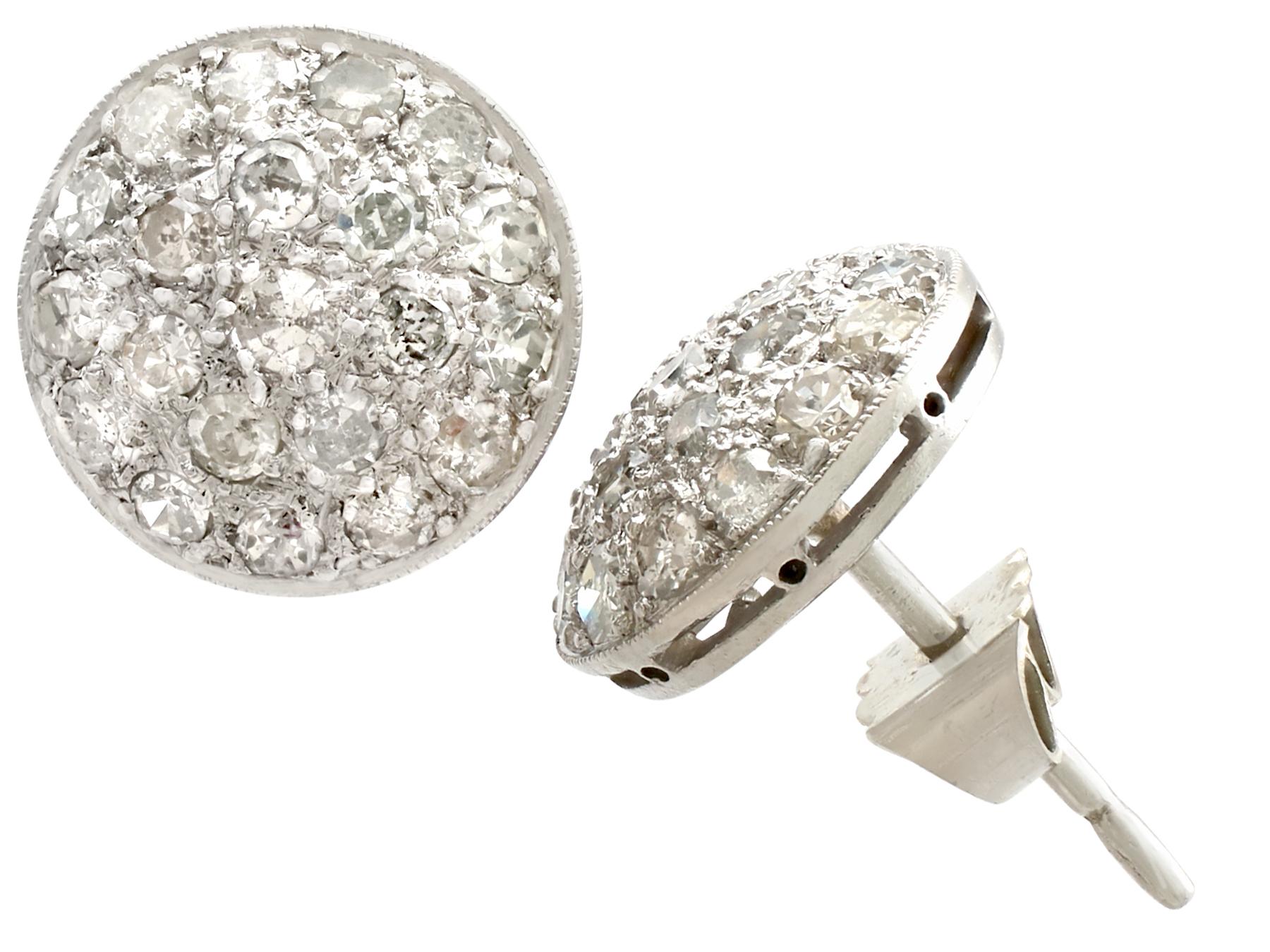 An impressive pair of antique 0.78 carat diamond and platinum stud style earrings; part of our diverse antique jewelry and estate jewelry collections.

These fine and impressive antique platinum and diamond stud earrings are each embellished with