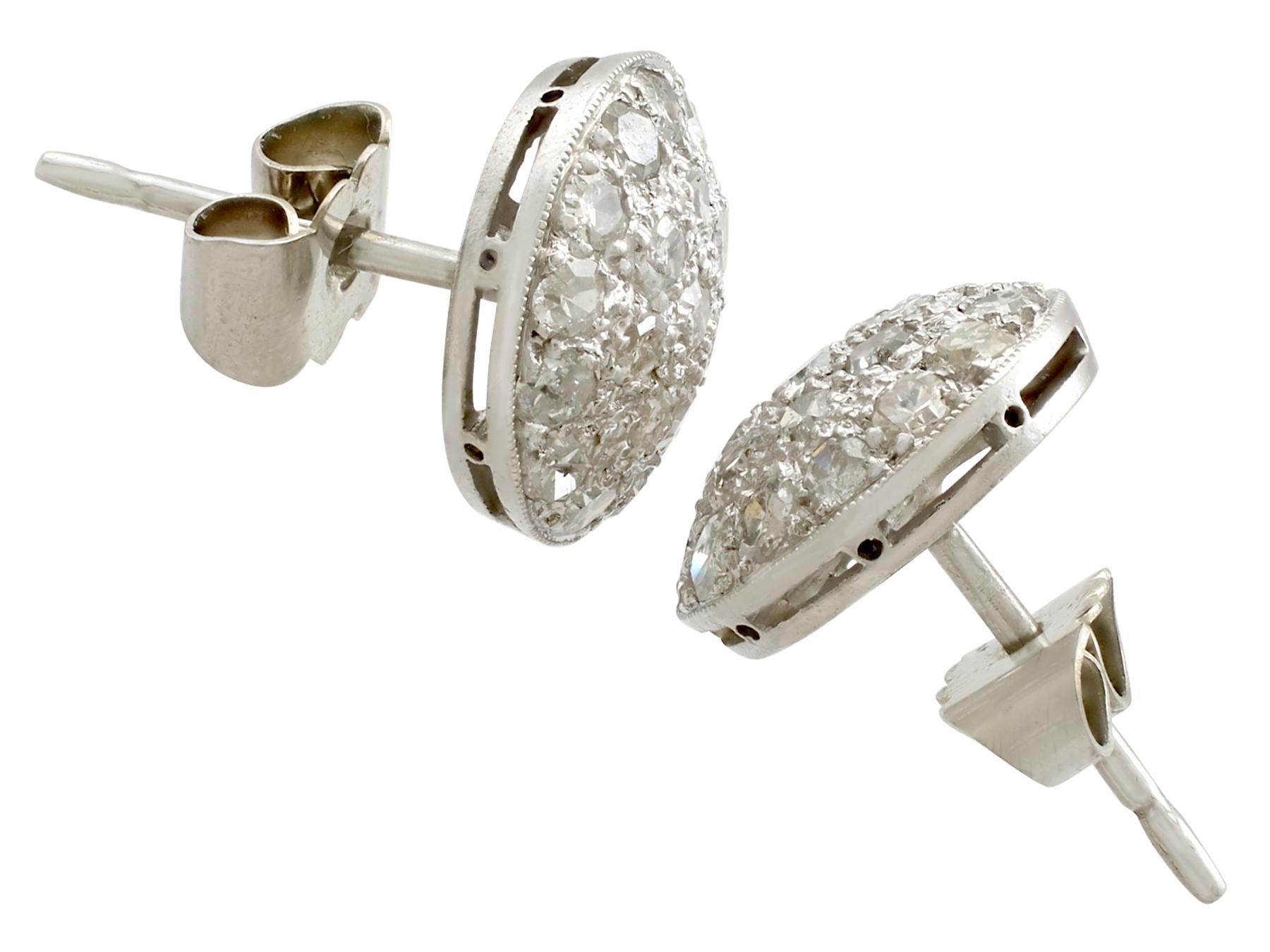 Round Cut Antique Diamond and Platinum Stud Earrings Circa 1930