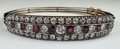 Antique Diamond and Red Ruby Bangle Bracelet