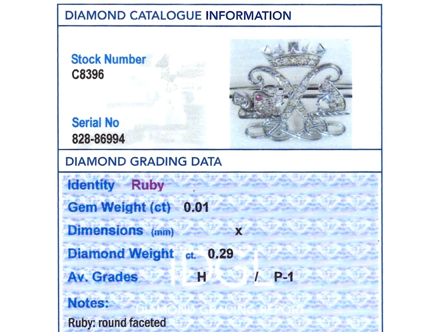Antike Diamant- und Rubin 9k Weißgold Argyll und Sutherland Highlander-Brosche  im Angebot 4