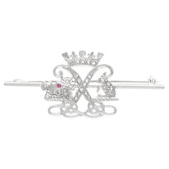 Antique Diamond and Ruby 9k White Gold Argyll and Sutherland Highlander Brooch 