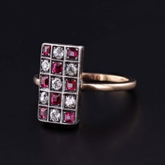 Antique Diamond and Ruby Checkerboard Ring of 14k Gold
