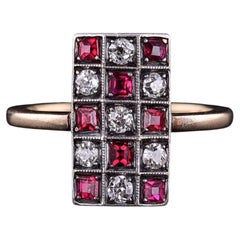 Antique Diamond and Ruby Checkerboard Ring of 14k Gold