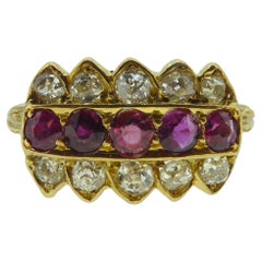 Antique Diamond and Ruby Crown Panel Ring, Late 19th Century