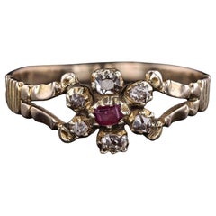 Antique Diamond and Ruby Flower Ring of 12ct Gold