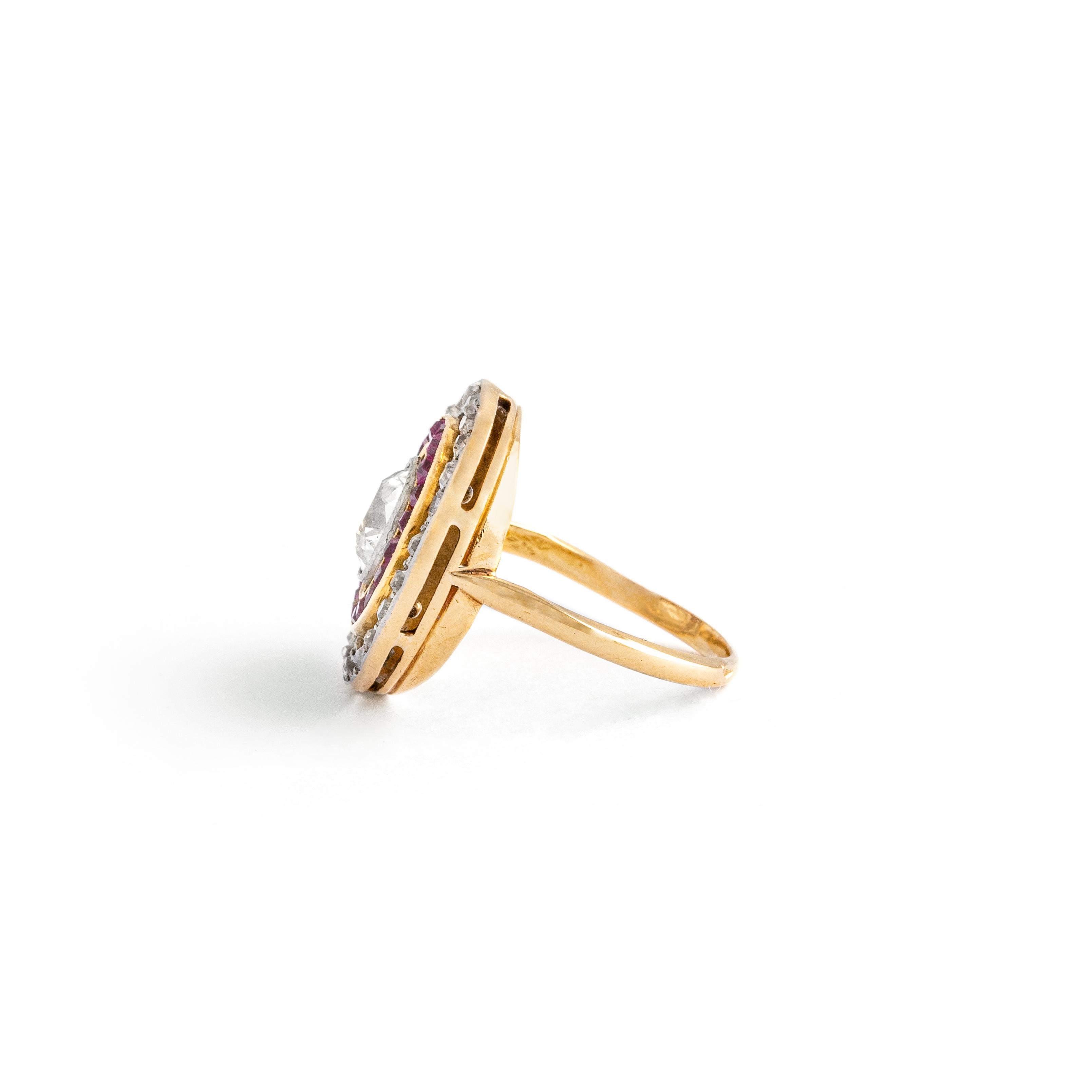 Women's or Men's Antique Diamond and Ruby Gold Ring