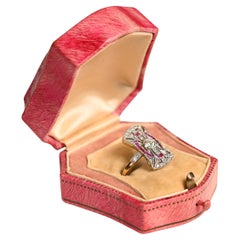 Edwardian Diamond and Ruby Ring. 0.20ct Diamond Filigree Elongated Ring Platinum