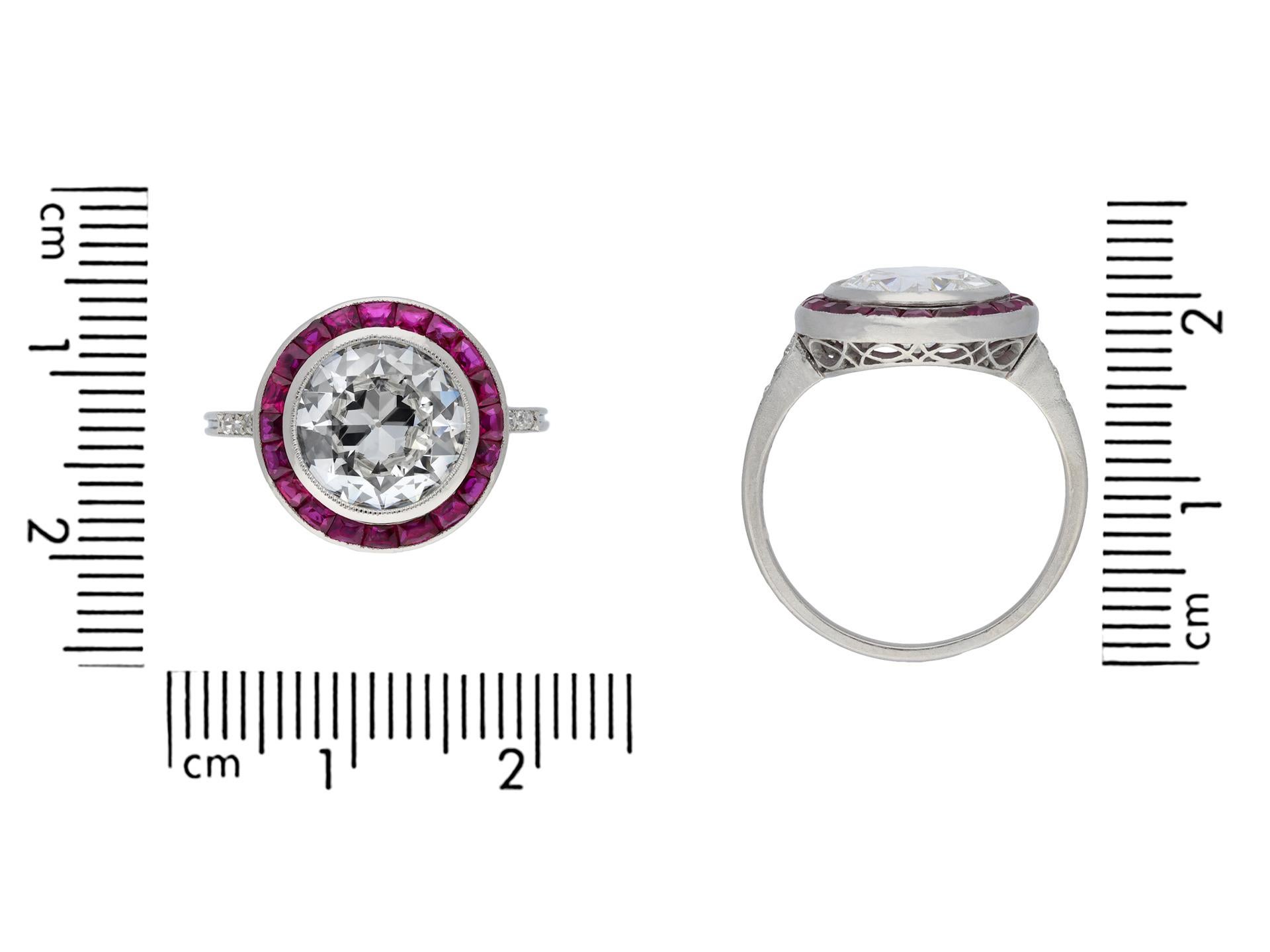 Art Deco Antique Diamond and Ruby Target Ring, French, circa 1920 For Sale