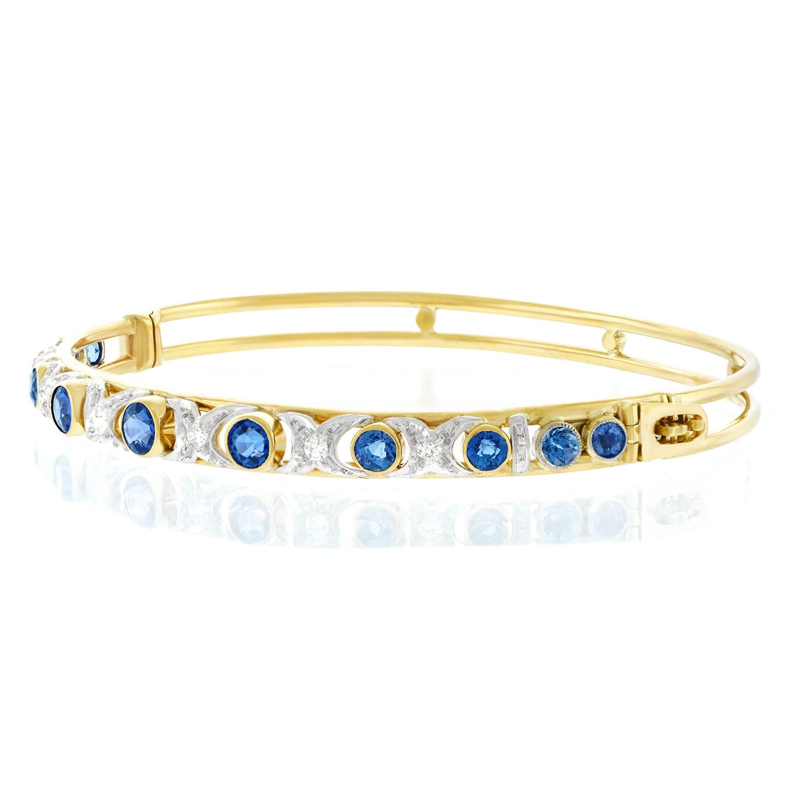 Antique Diamond and Sapphire Bangle Bracelet In Excellent Condition In Litchfield, CT