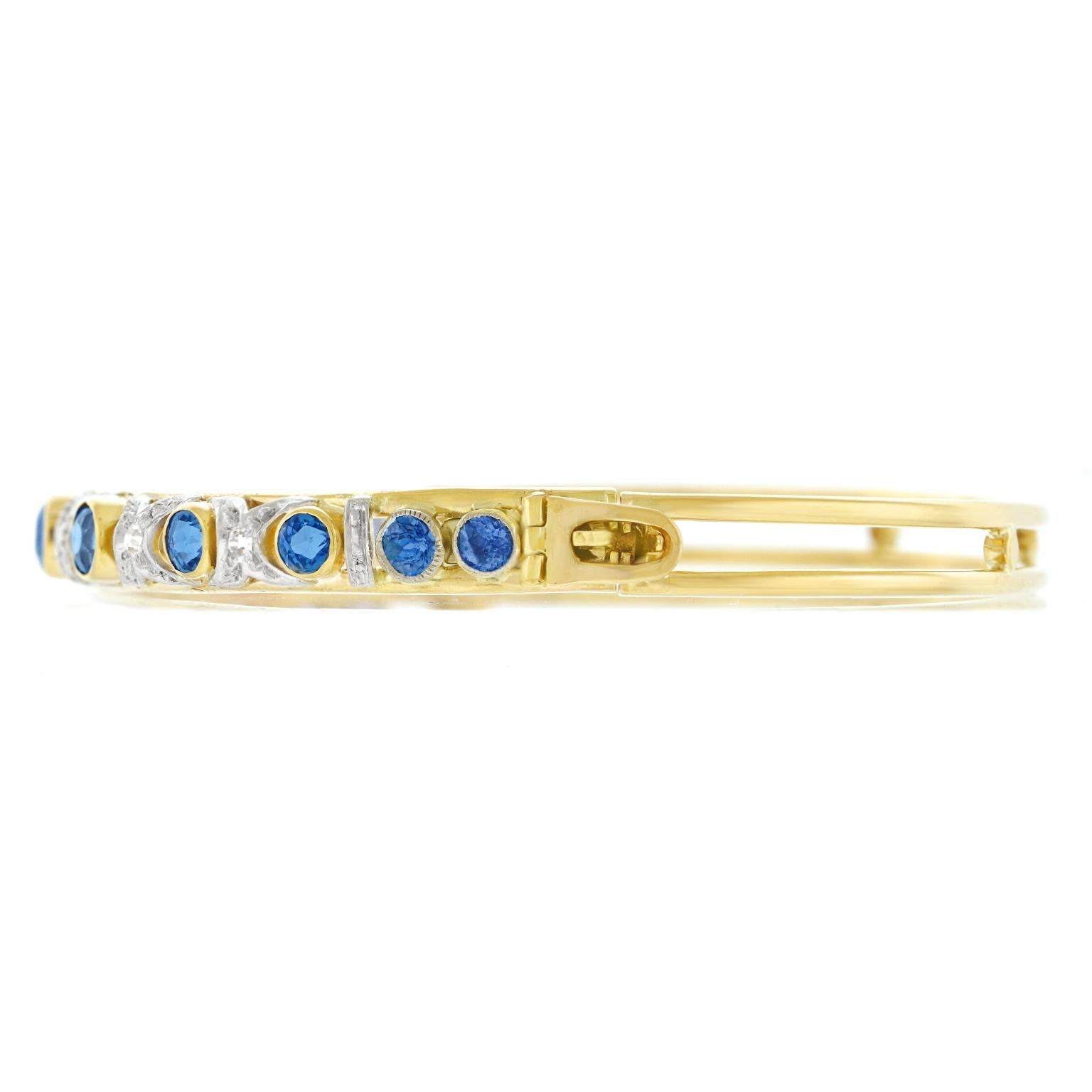 Antique Diamond and Sapphire Bangle Bracelet 3