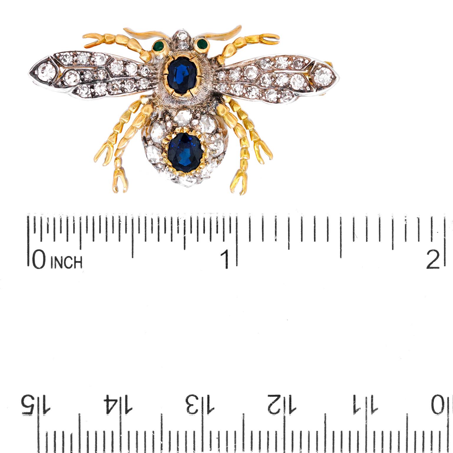 Antique Diamond and Sapphire Bee Brooch In Excellent Condition In Litchfield, CT