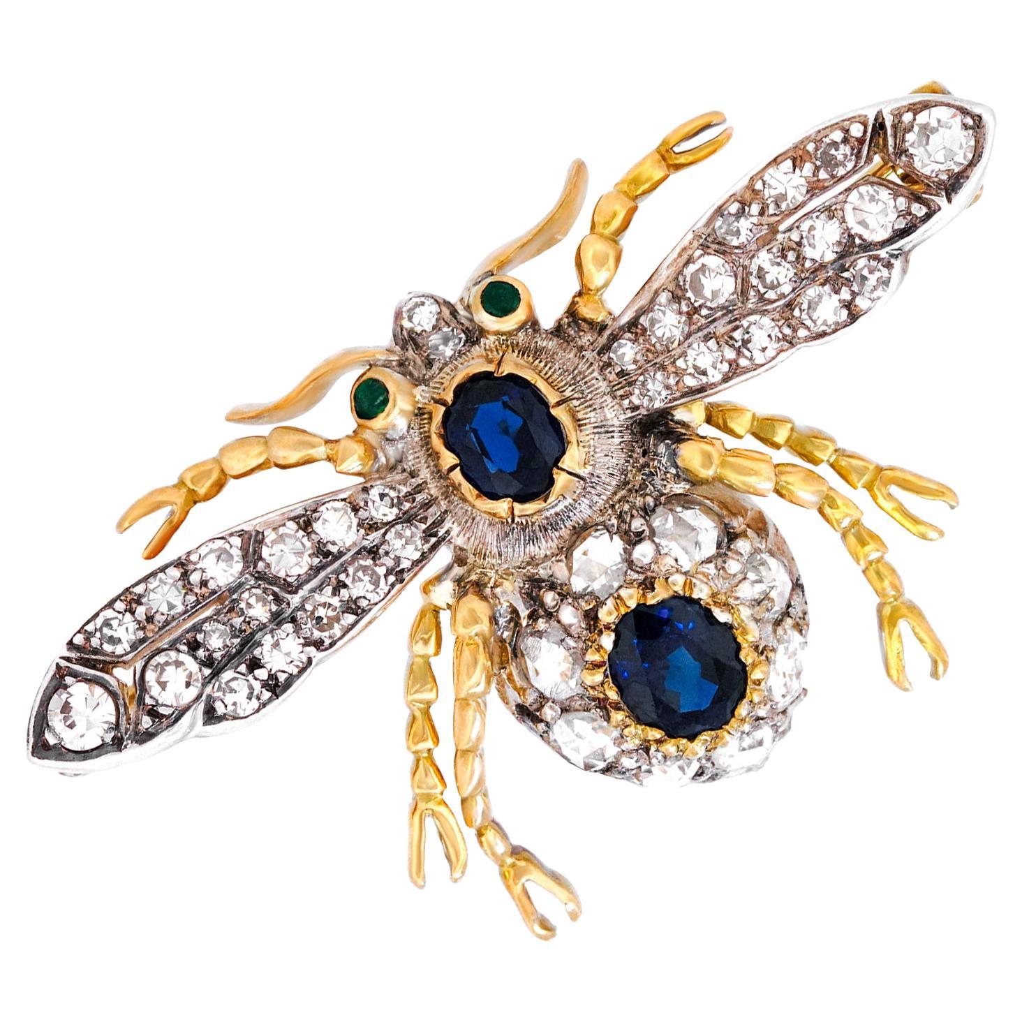 Antique Diamond and Sapphire Bee Brooch