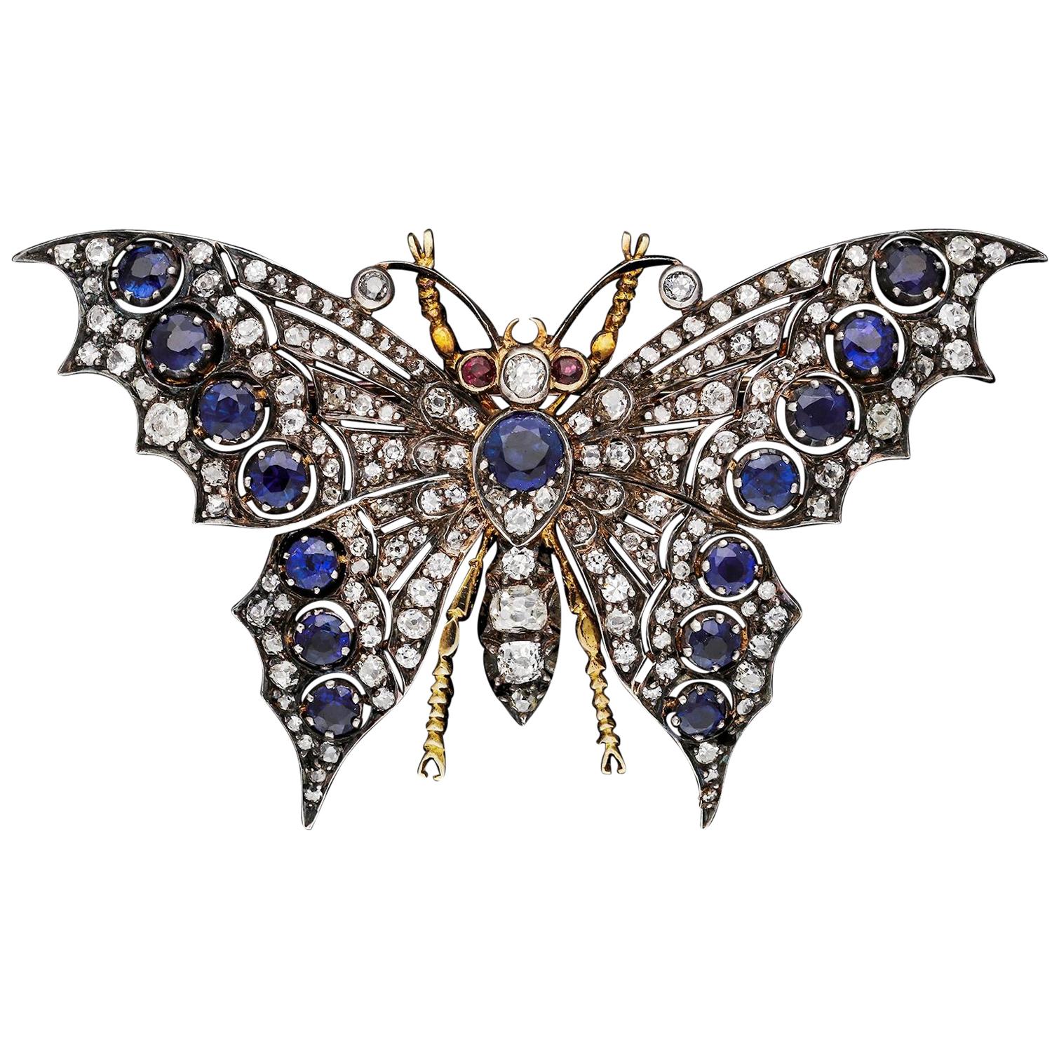 Antique Diamond and Sapphire Butterfly Brooch circa 1890s