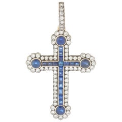 Antique Diamond and Sapphire Cross Pendant