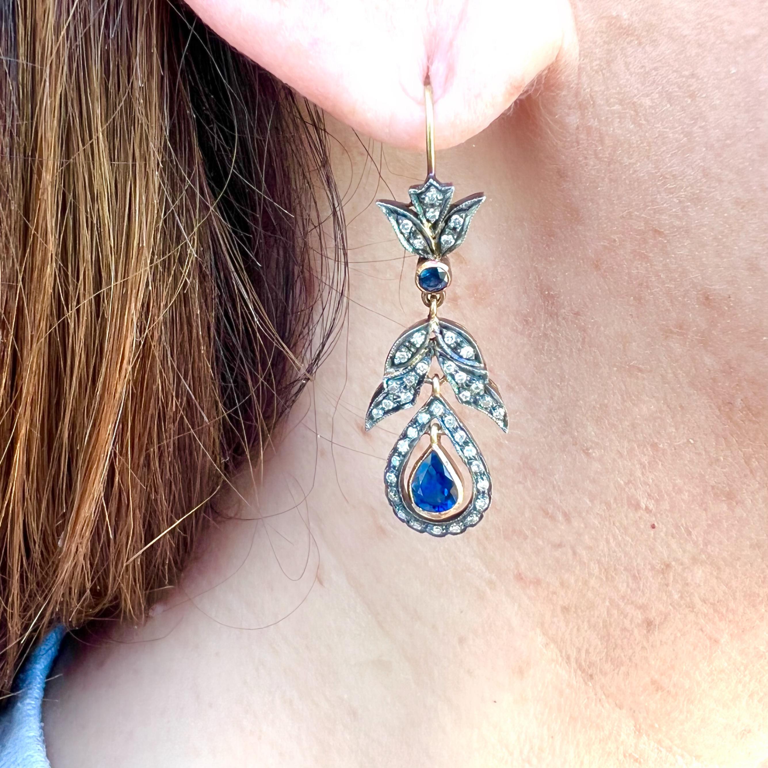 Antique Diamond and Sapphire Earrings In Excellent Condition In San Francisco, CA