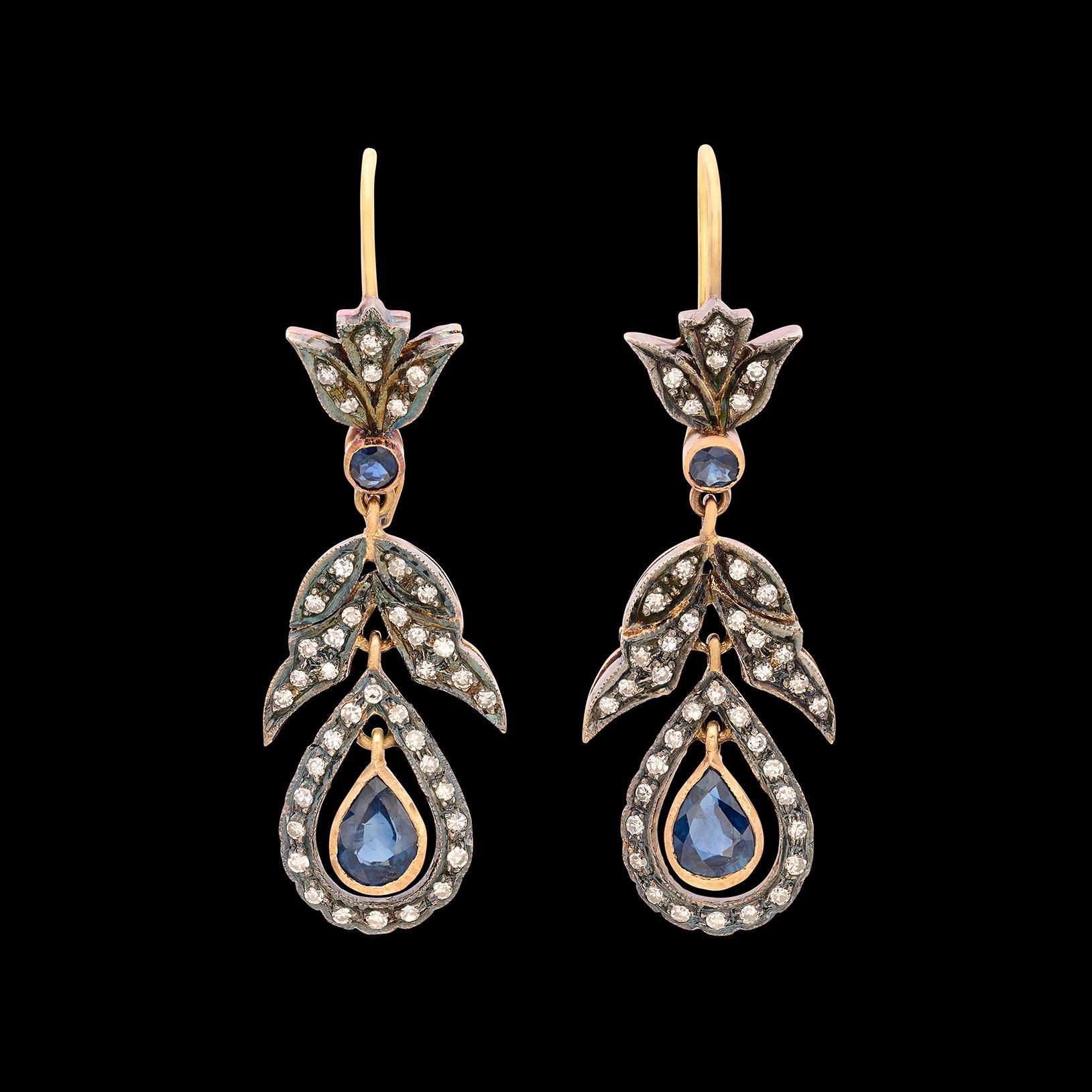 Men's Antique Diamond and Sapphire Earrings