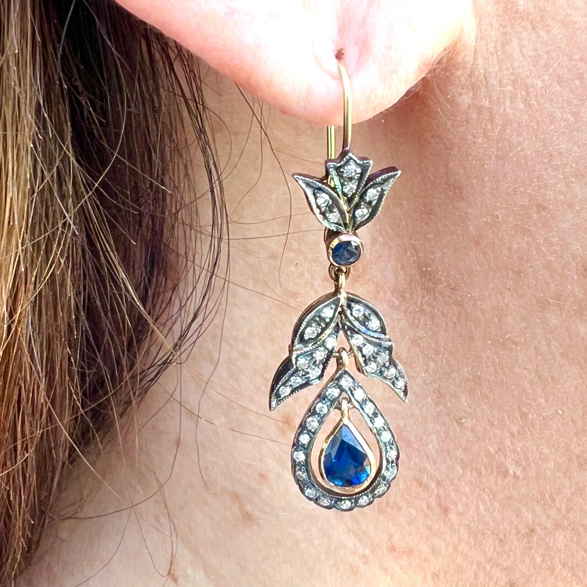 Antique Diamond and Sapphire Earrings 1