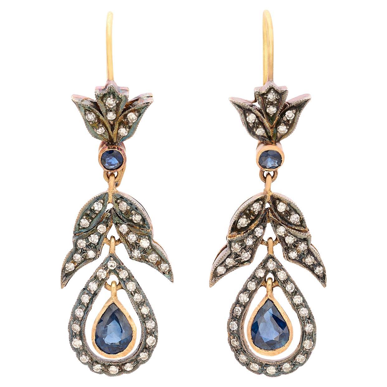 Antique Diamond and Sapphire Earrings