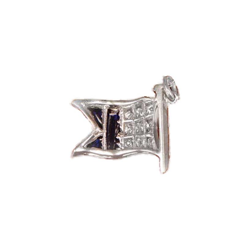 Art Deco Antique Diamond and Sapphire Flag Charm Pendant Necklace, Platinum, Circa 1920 For Sale