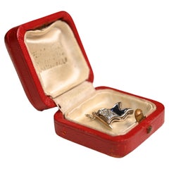 Antique Diamond and Sapphire Flag Charm Pendant Necklace, Platinum, Circa 1920