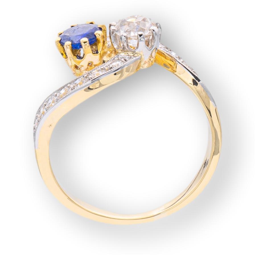 Antique Diamond and Sapphire French Bypass Ring Platinum 18KY Gold Circa 1890's For Sale 1