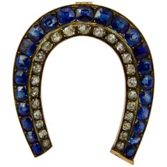 Antique Diamond and Sapphire Horseshoe Brooch