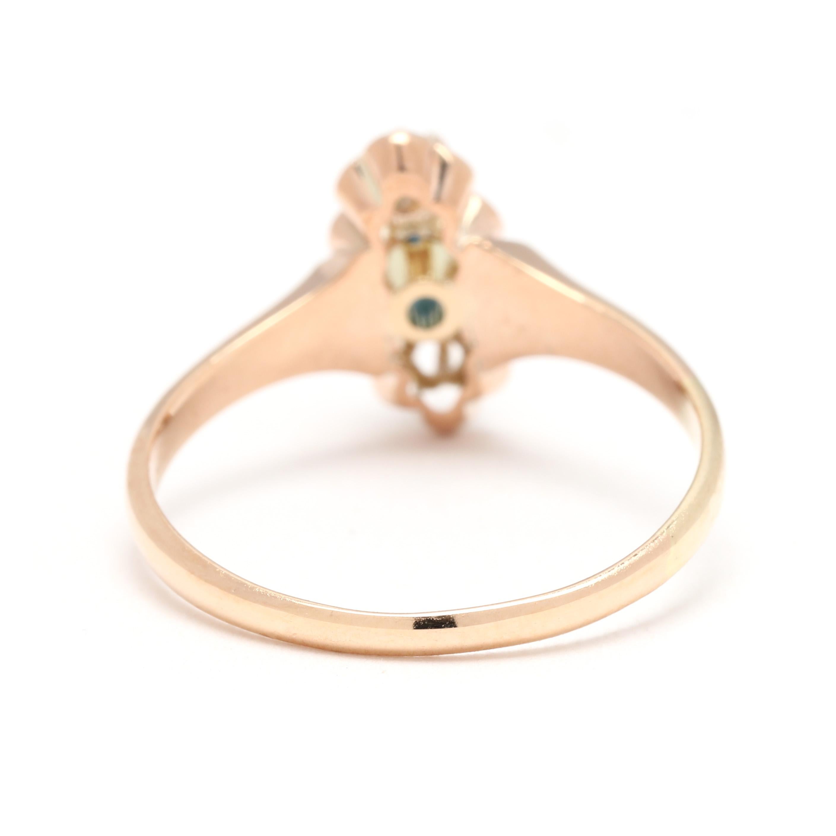 Taille ronde Bague ancienne en or jaune 14k, diamant et saphir, taille 7 en vente