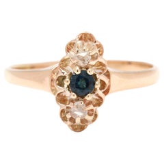 Antiker Diamant- und Saphirring, 14k Gelbgold, Ringgröße 7