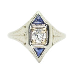 Antique Diamond and Sapphire Ring Set in 18k White Gold