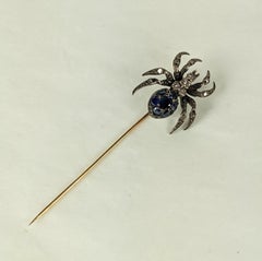 Antique Diamond and Sapphire Spider Stickpin