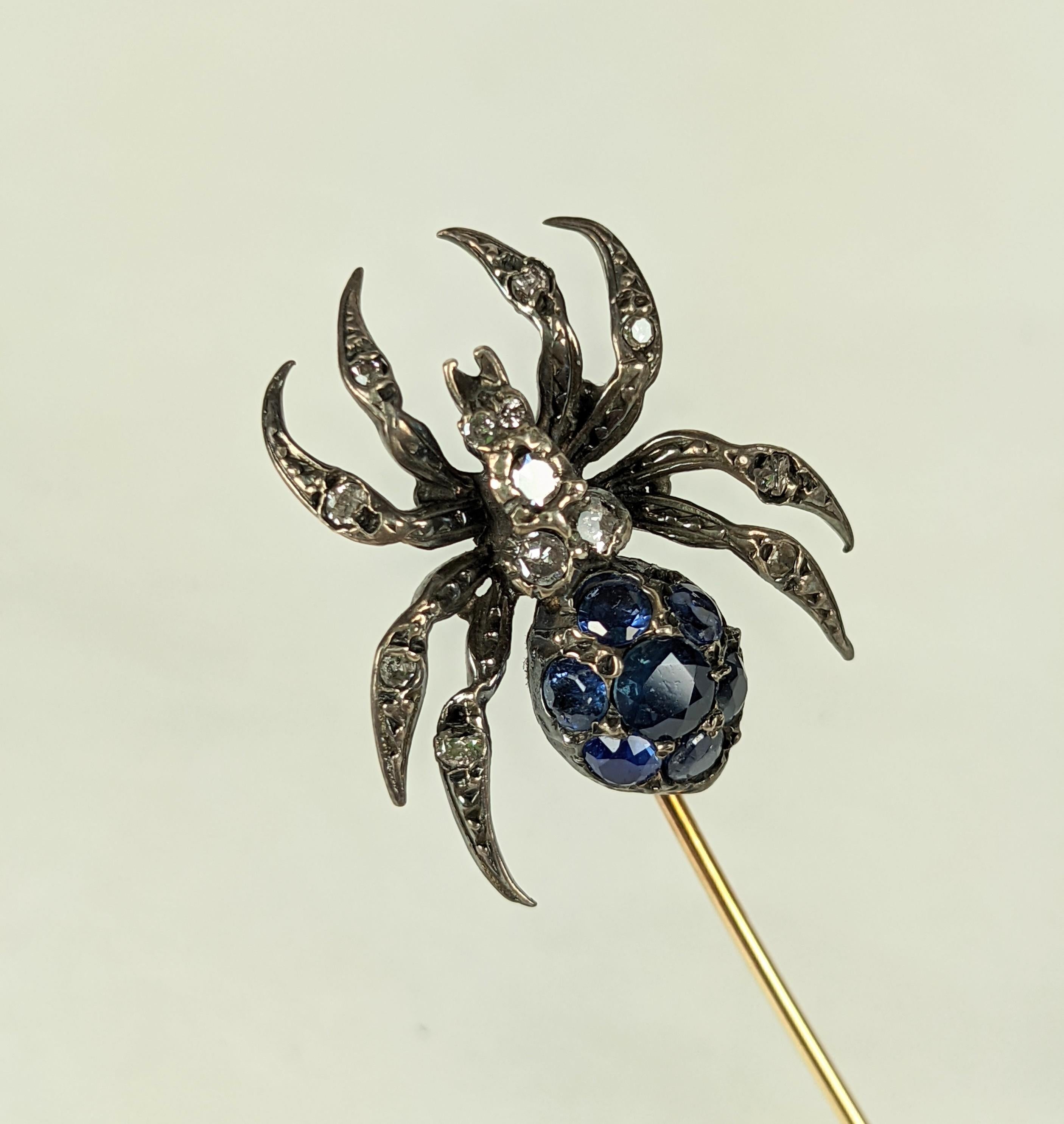 Victorian Antique Diamond and Sapphire Spider Stickpin For Sale
