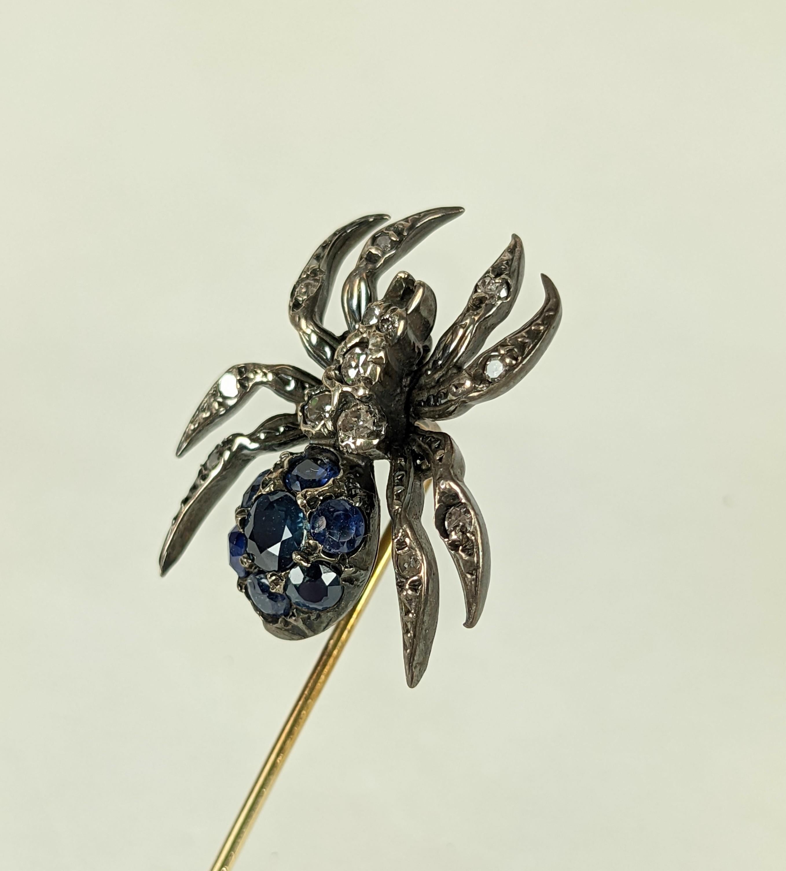 Antique Diamond and Sapphire Spider Stickpin In Good Condition For Sale In Riverdale, NY