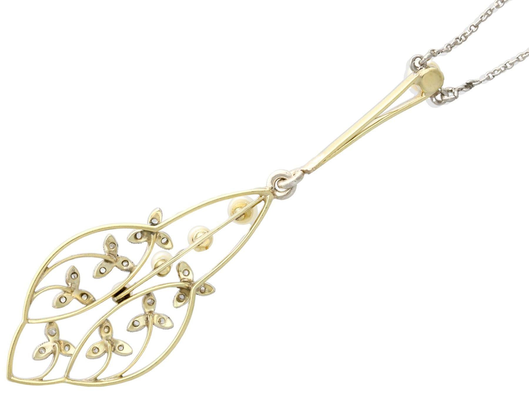 Cabochon Antique Diamond and Seed Pearl Yellow Gold Necklace, Circa 1930 For Sale